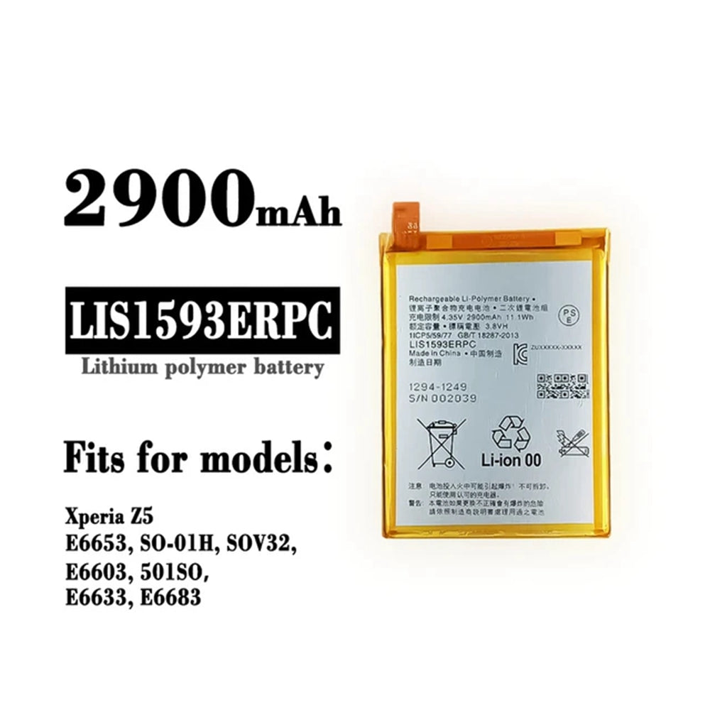 Batterie de remplacement pour Sony Xperia Z5 (E6653), LIS1593ERPC Batterie de remplacement pour Sony Xperia Z5 (E6653), LIS1593ERPC